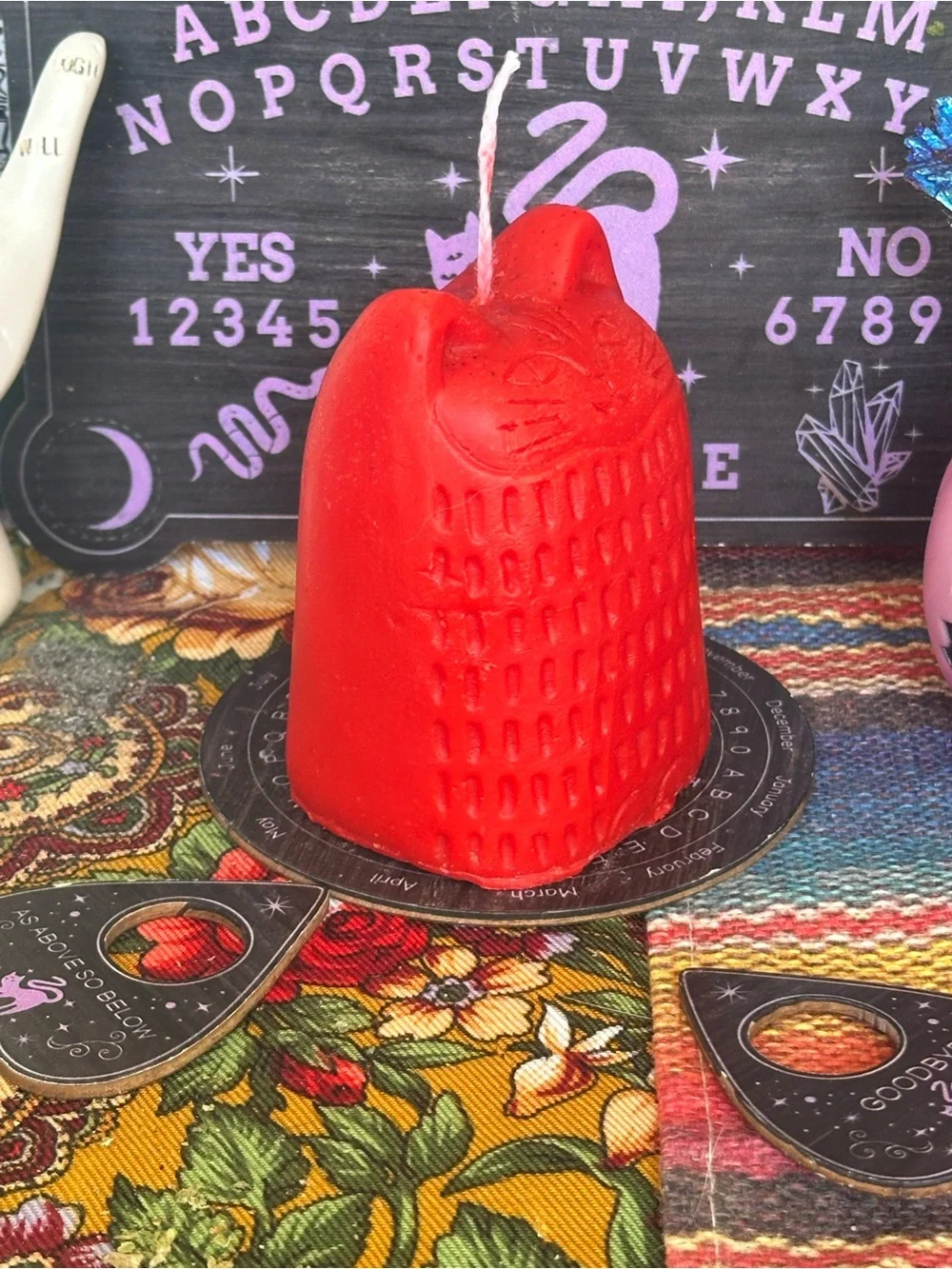 Folk Art Cat Pillar Candle | Whimsical Cat Decor